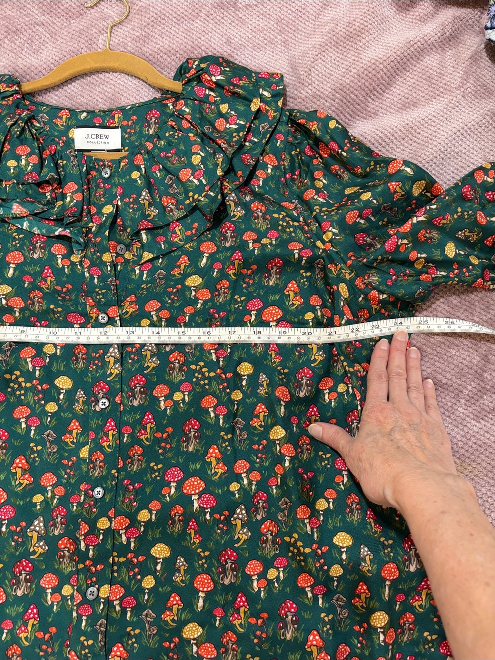 J. Crew Forest Green Floral Ruffle-Trim Blouse - Picture 4 of 6